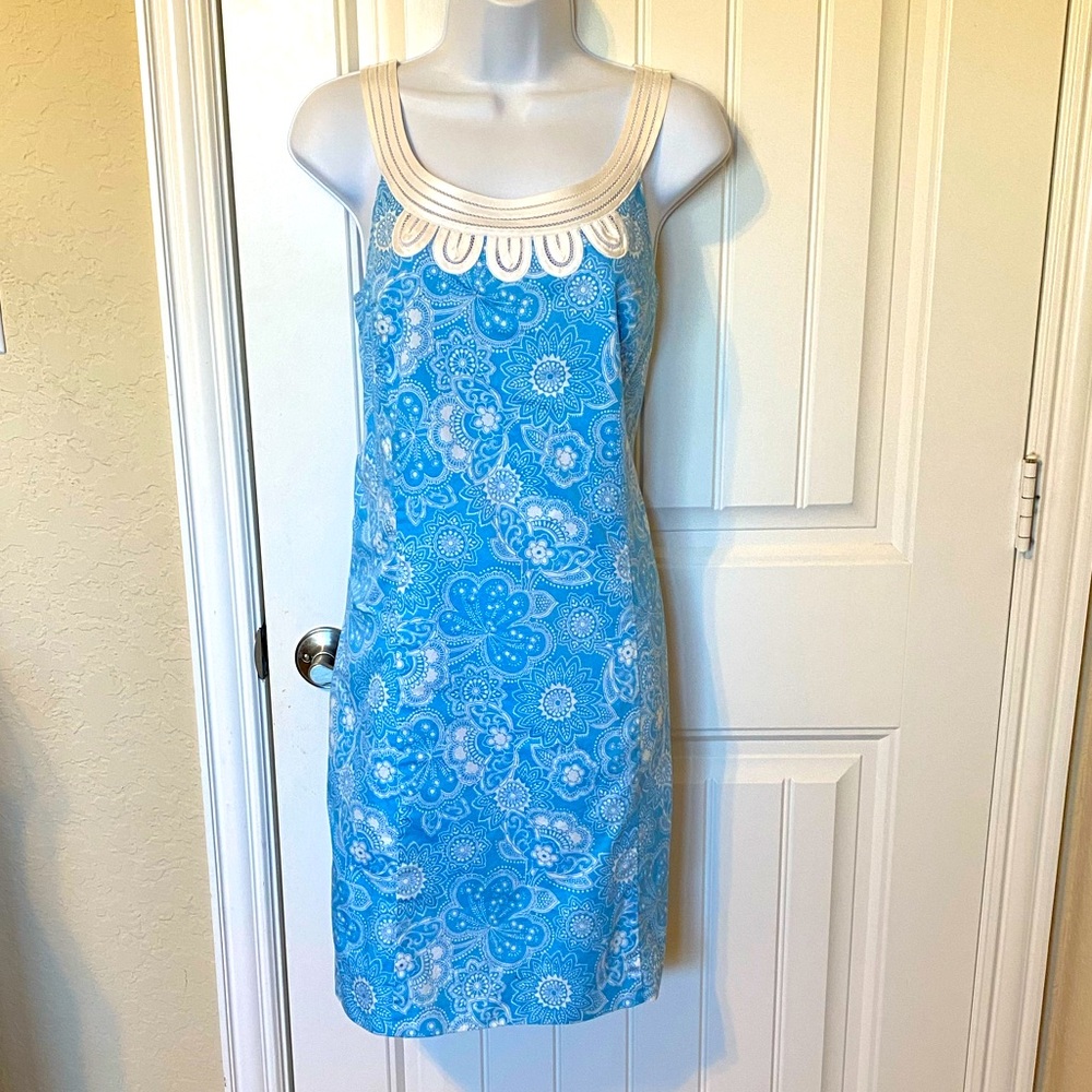 Ann Taylor Loft Blue Floral Cotton Dress Size 10